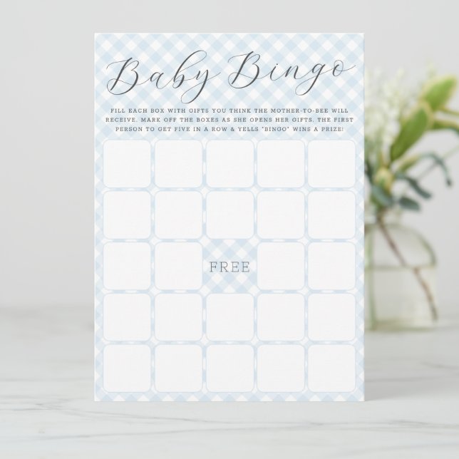 Tarjeta de juego Baby Shower Sweet Gingham Baby Bi (Anverso de pie)