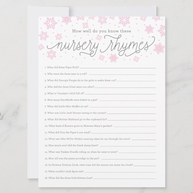 Tarjeta de juego Baby ShowerJuego de rimas de enfe (Anverso)