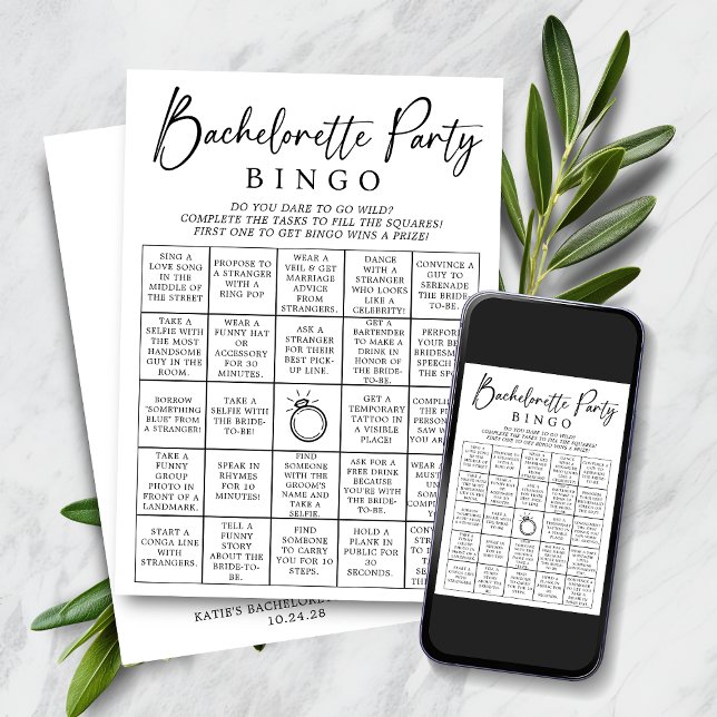 Tarjeta de juego Bachelorette Bingo Fiesta (Bachelorette Bingo Party Game Card. Do you dare?)