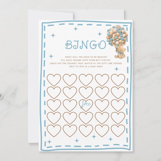 Tarjeta de juego Bear Balloons Blue Modern Bingo (Anverso)