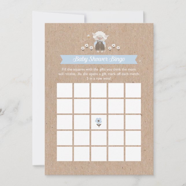 Tarjeta de juego Bingo Boy Lamb de Baby Shower (Anverso)