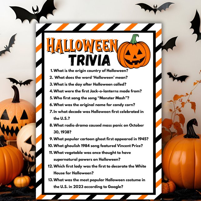 Tarjeta de juego Black And Naranja Halloween Trivi (Black And Orange Halloween Trivia Game Card)