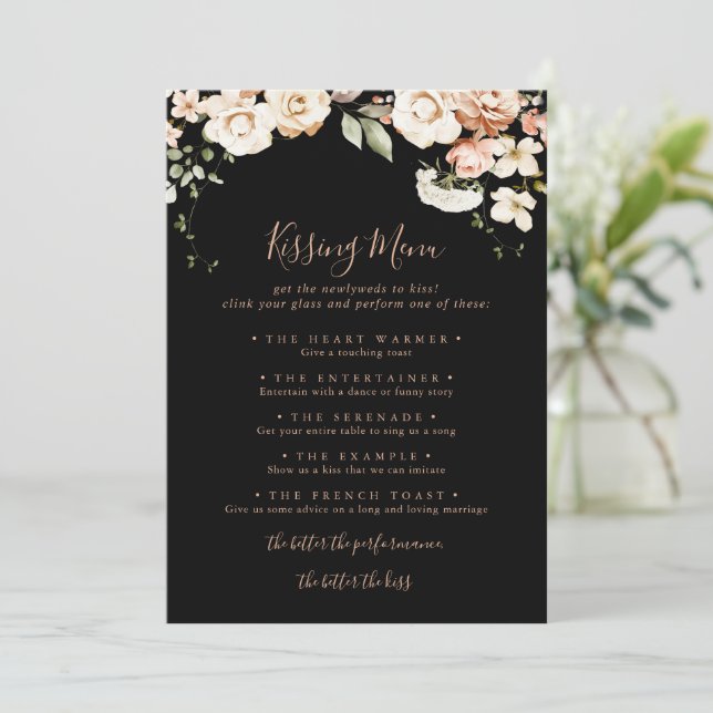 Tarjeta de juego Black Royal Floral Boda Kissing (Anverso de pie)