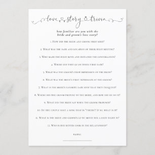 Tarjeta de juego blanca Love Story Trivia Bridal S