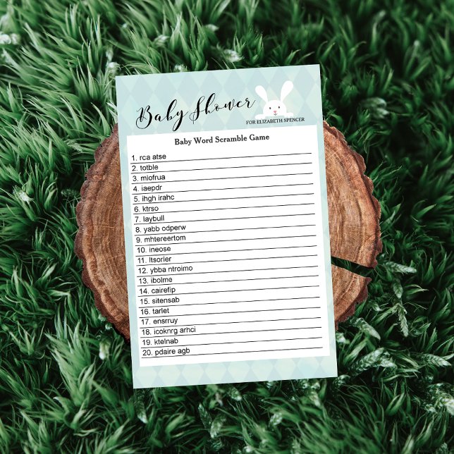 Tarjeta de juego Blue Bunny Baby Shower Word Scram (Subido por el creador)