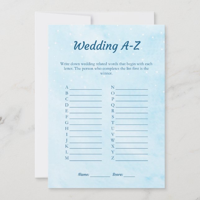 Tarjeta de juego Blue Dreamy Boda A-Z Bridal Showe (Anverso)