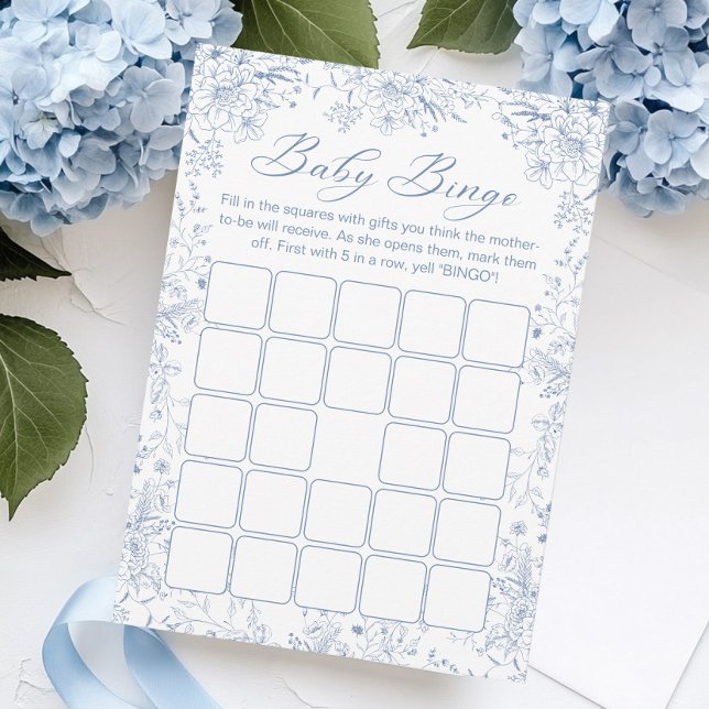 Tarjeta de juego Blue Floral Baby Shower Bingo (Subido por el creador)