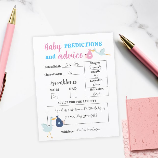 Tarjeta de juego Blue Pink Baby Predictions & Adva (Blue Pink Baby Predictions & Advice Quiz Game Card
)