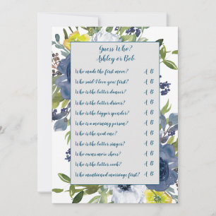 Tarjeta de juego Blue Yellow Floral Bridal Shower