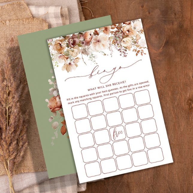 Tarjeta de juego Boho Fall Floral Baby Bingo (Subido por el creador)
