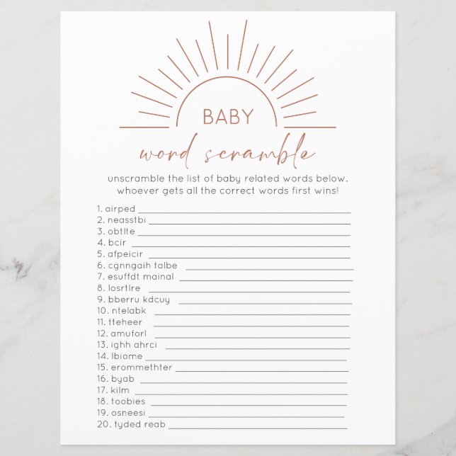 Tarjeta de juego Boho Sun Baby Shower de doble car (Anverso)