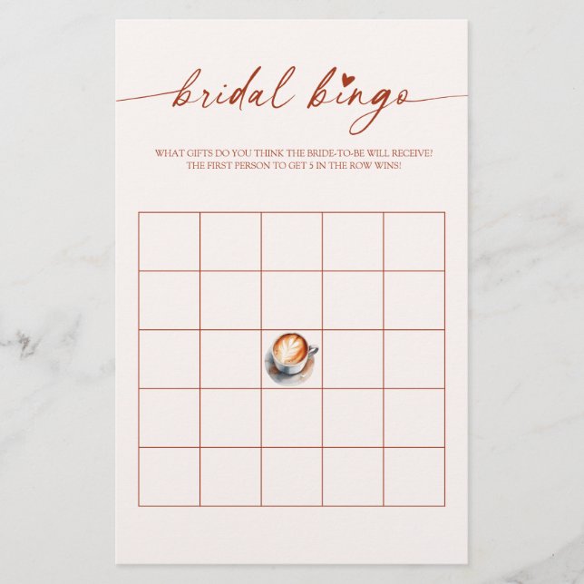 Tarjeta de juego Bridal Bingo Coffee Bridal Shower (Anverso)