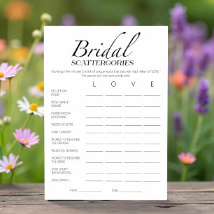 Tarjeta de juego Bridal Scattergories Bridal Showe