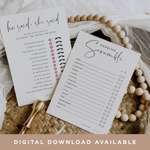Tarjeta de juego Bridal Shower Word Scramble & Tri