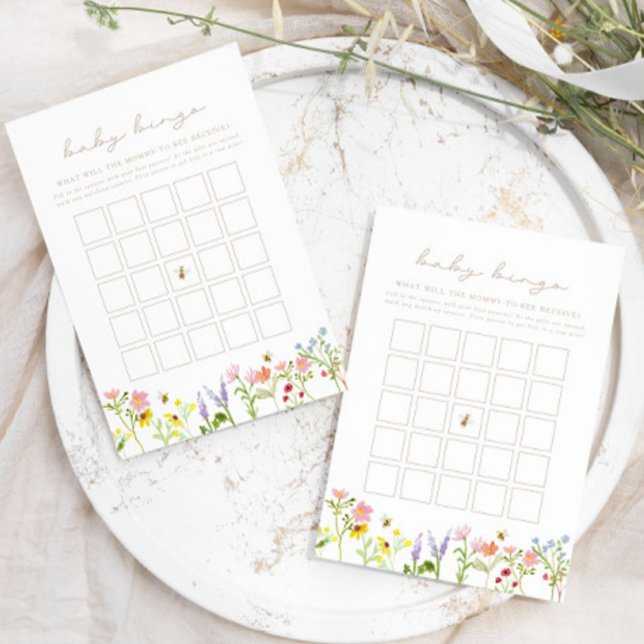 Tarjeta de juego Bumblebee Wildflower Baby Bingo S (Customize this design to fit your baby shower needs! Change the colors, text & more!)