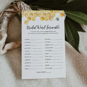 Tarjeta de juego CALLA Bee Word Scramble Bridal Sh