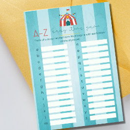 Tarjeta de juego Circus Baby Shower Alphabet Fiest