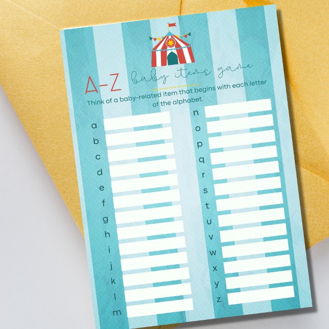 Tarjeta de juego Circus Baby Shower Alphabet Fiest (Subido por el creador)