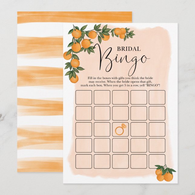 Tarjeta de juego Citrus Bingo Bridal Shower Naranj (Anverso / Reverso)