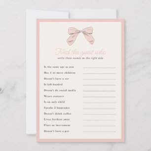 Tarjeta de juego Classic Pink Bow Find Guest Showe