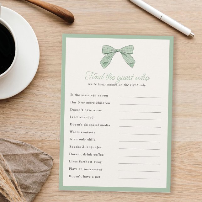 Tarjeta de juego Classic Sage Bow Find Guest Showe (Subido por el creador)