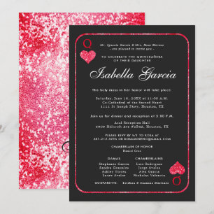 Tarjeta de juego con brillo rojo Quinceañera de