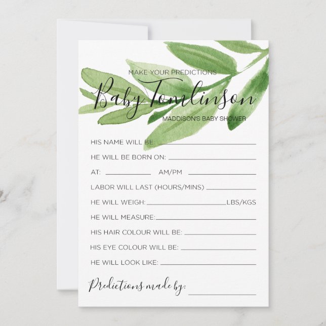 Tarjeta de juego de adivinanzas para predicciones  (Anverso)