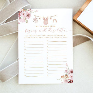 Tarjeta de juego de baby shower ABC de Boho Clothe