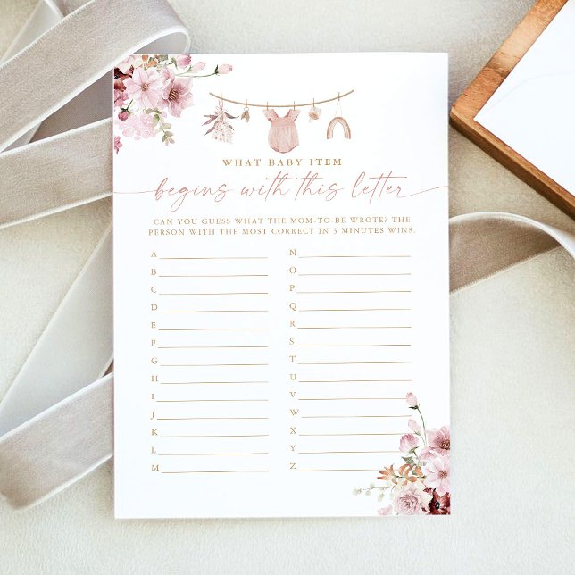Tarjeta de juego de baby shower ABC de Boho Clothe (Subido por el creador)