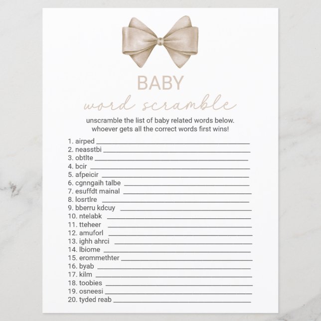 Tarjeta de juego de Baby Shower Boho Bow de doble  (Anverso)