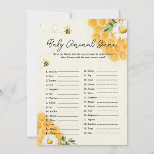 Tarjeta de juego de baby shower de animalito abeja