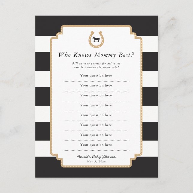 Tarjeta de juego de Baby Shower Derby Mommy Prueba (Anverso)