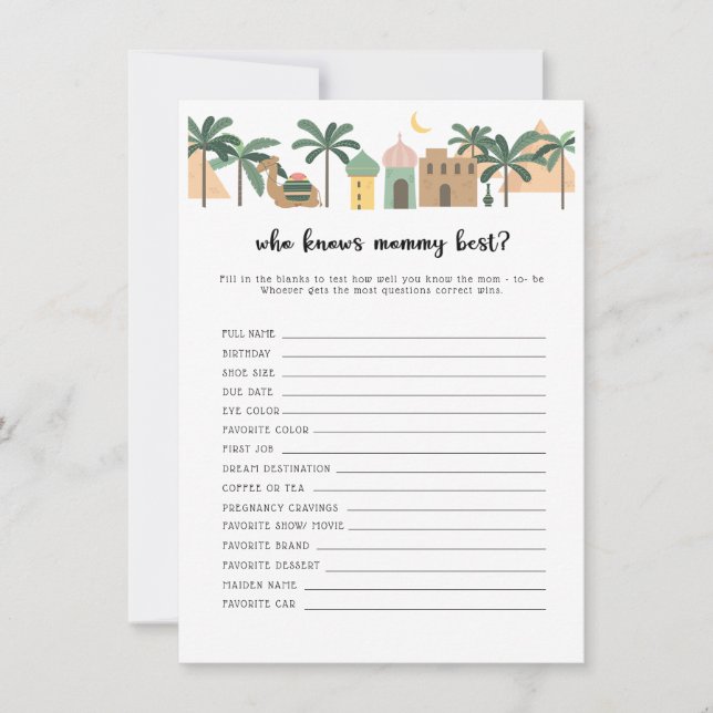 Tarjeta de juego de Baby Shower en el desierto ¿Qu (Anverso)