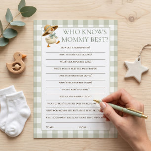 Tarjeta de juego de baby shower Gingham de ganso ¿
