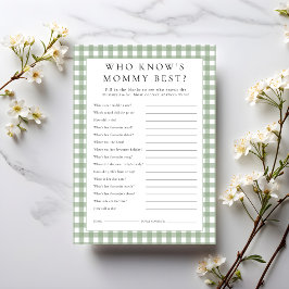 Tarjeta de juego de baby shower Gingham Quién Cono