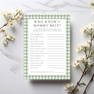 Tarjeta de juego de baby shower Gingham Quién Cono