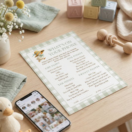 Tarjeta de juego de baby shower Goose Gingham What