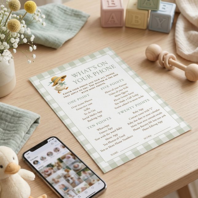 Tarjeta de juego de baby shower Goose Gingham What (Subido por el creador)