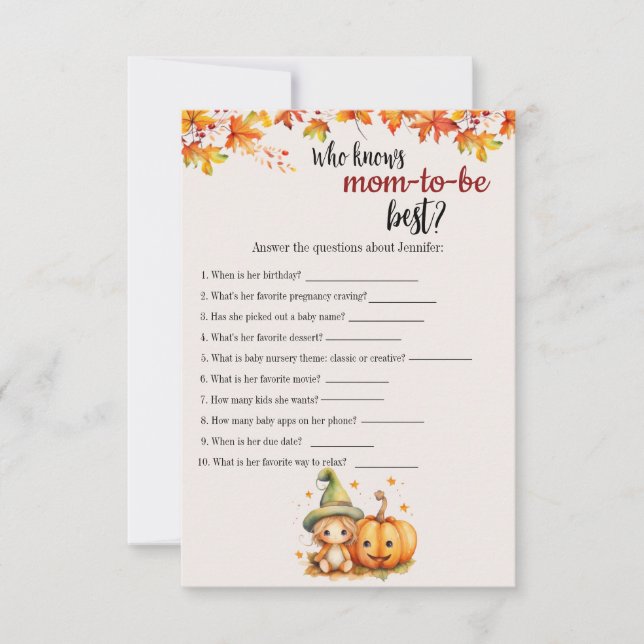 Tarjeta de juego de Baby Shower Halloween Pumpkin  (Anverso)