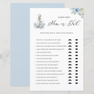 Tarjeta de juego de baby shower '¿Mamá o Papá?' pa