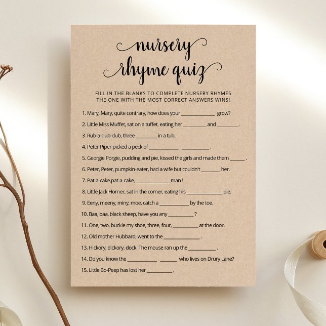 Tarjeta de juego de Baby Shower Nursery Rhyme Prue (Subido por el creador)