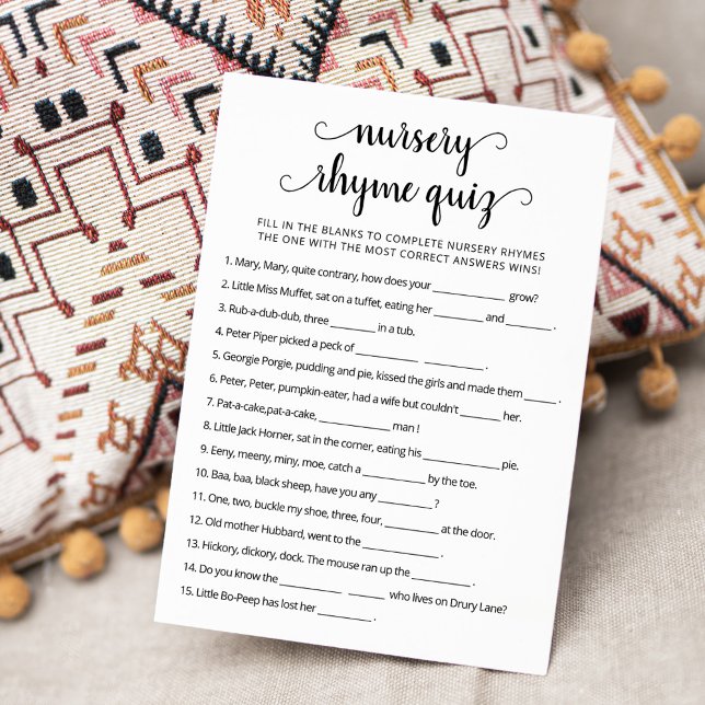 Tarjeta de juego de Baby Shower Nursery Rhyme Prue (Subido por el creador)
