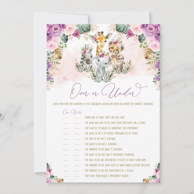 Tarjeta de juego de Baby Shower para animales salv (Anverso)