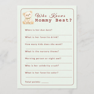 Tarjeta de juego de baby shower '¿Quién conoce mej