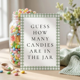 Tarjeta de juego de baby shower Sage Gingham Adivi