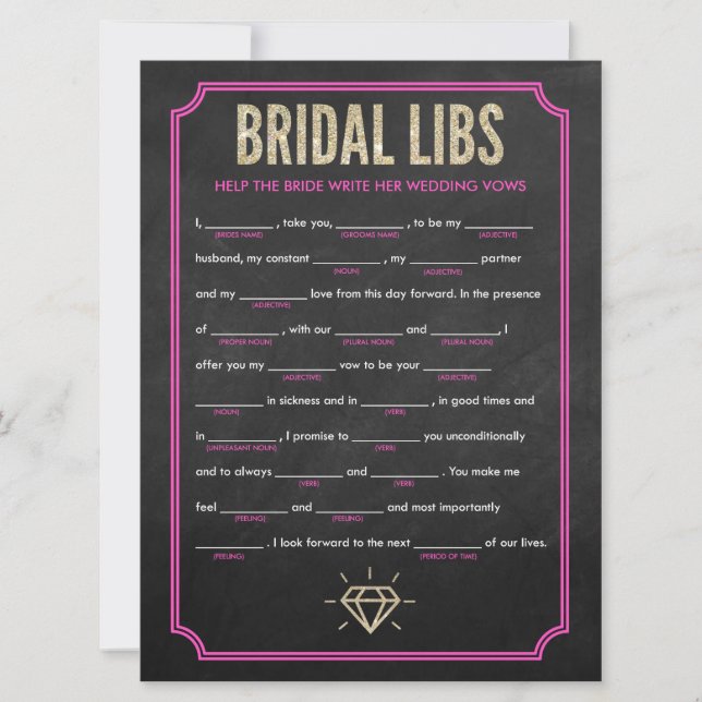 Tarjeta de juego de Bachelorette Libs Bridal (rosa (Anverso)