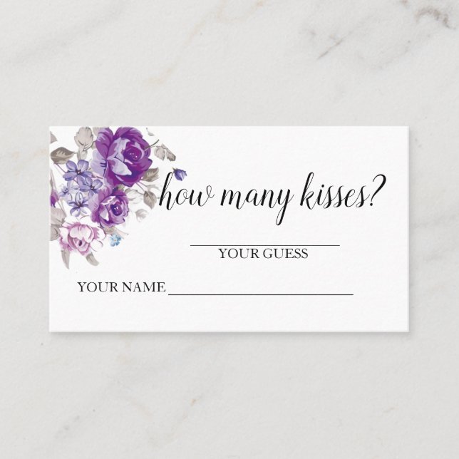 Tarjeta de juego de besos florales púrpura ¿Cuánto (Anverso)
