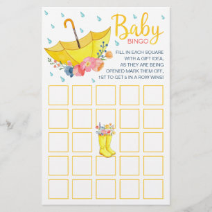 Tarjeta de juego de Bingo Baby Shower acuarela de 