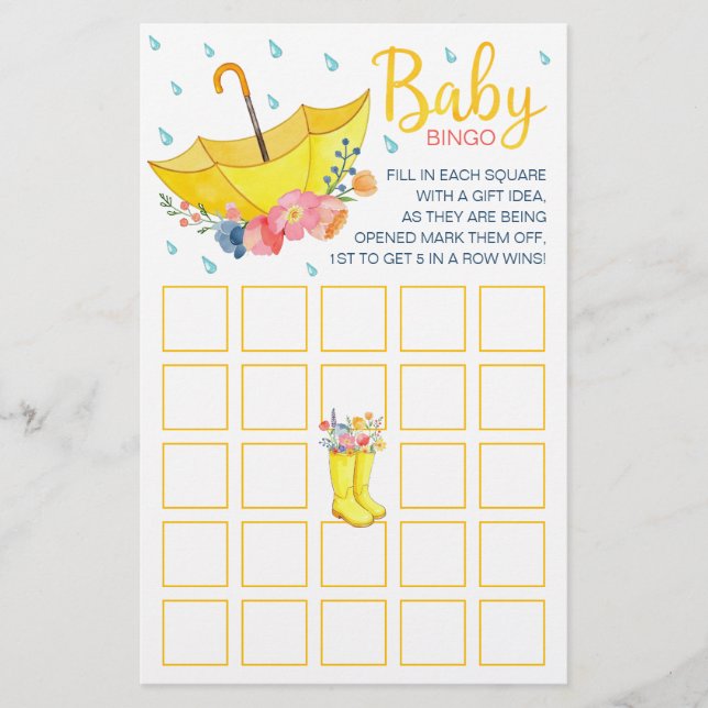 Tarjeta de juego de Bingo Baby Shower acuarela de  (Anverso)