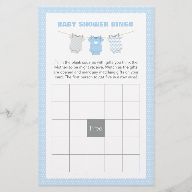 Tarjeta de juego de bingo Baby Shower Bodysuit - A (Anverso)